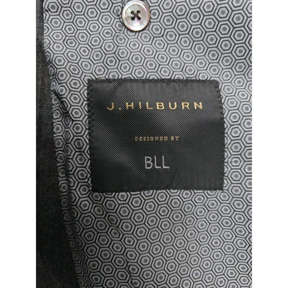 J Hilburn Mens 43L Wool Sport Coat Blue Brown Plaid Classic Fit 2 Button D701